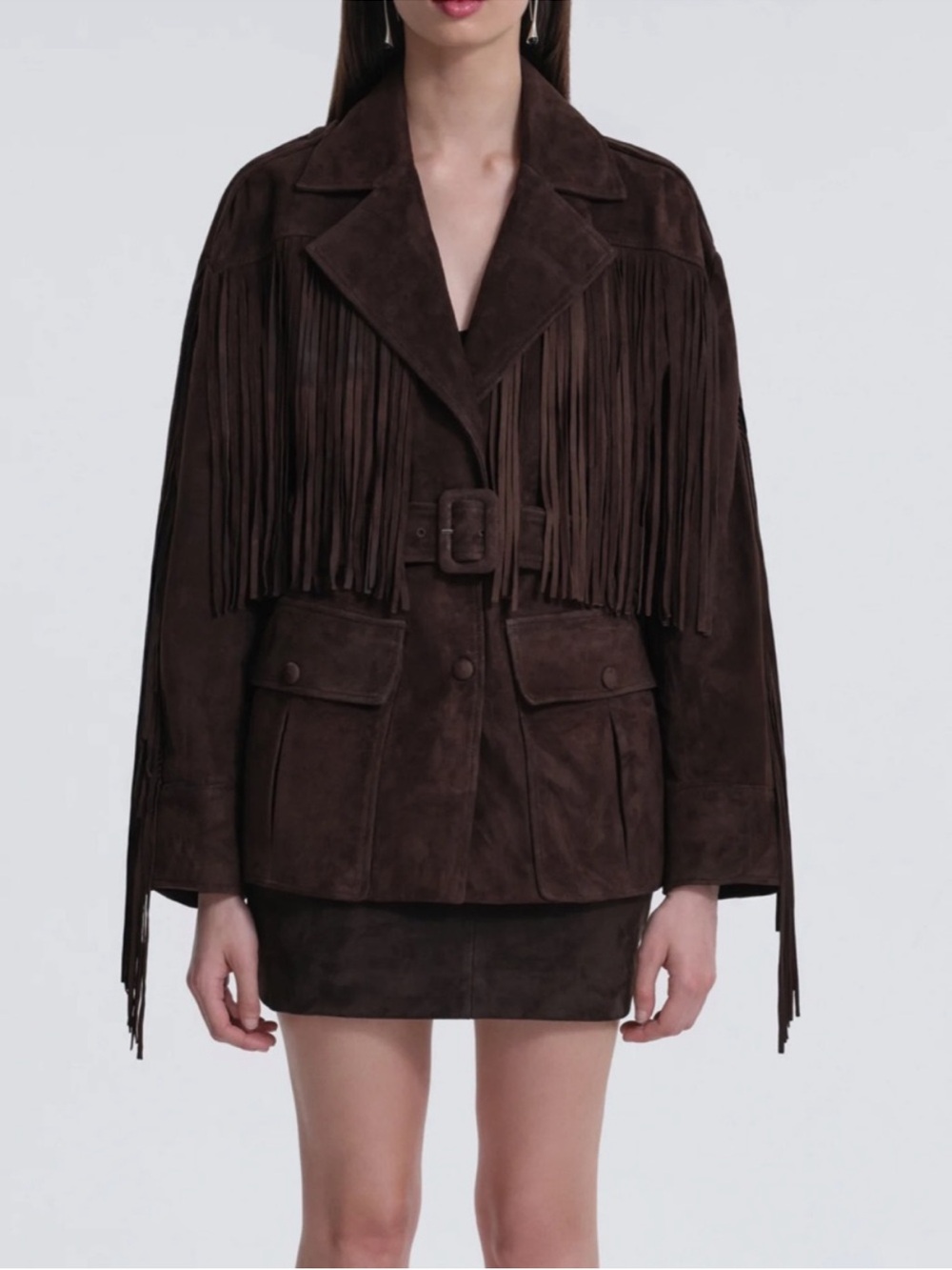 $1.9K Nour Hammour Cassidy suede jacket fringe - Picture 2 of 5